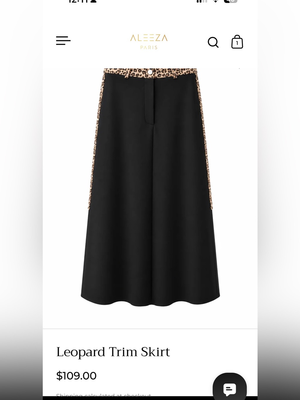 Aleeza Paris NWT L Black Women's (skirt only) with Leopard Trim on waist & side - Picture 2 of 9